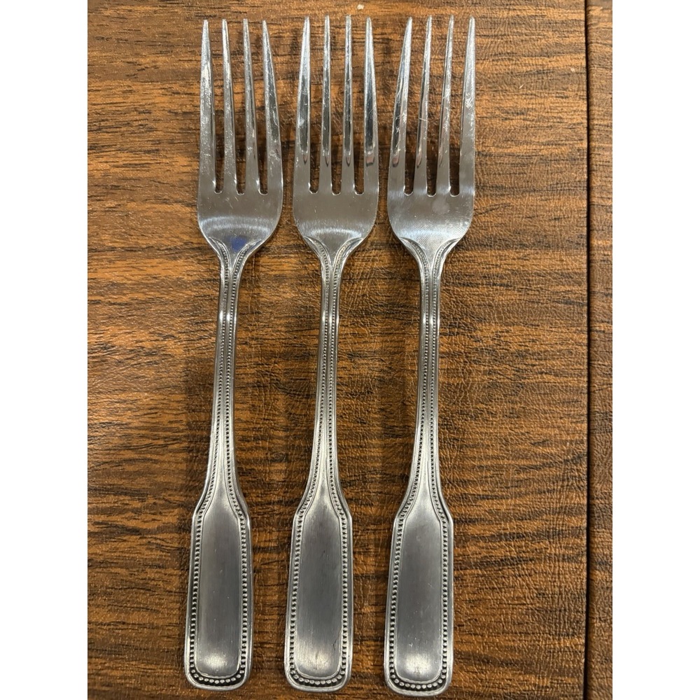 SALEM 1776 Stainless DINNER FORKS Beaded Edge Lot Of 3 Silverware Flatware